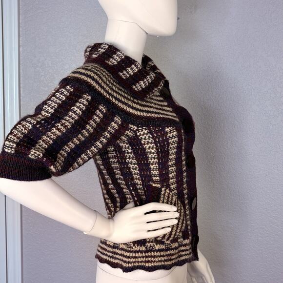 Anthropologie Lia Molly Shrug Cardigan Wool Blend Knit Striped Unique Twee Sz XS - Picture 5 of 10